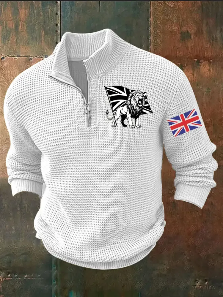 Men’s Vintage England Flag Lion Printed Sweater
