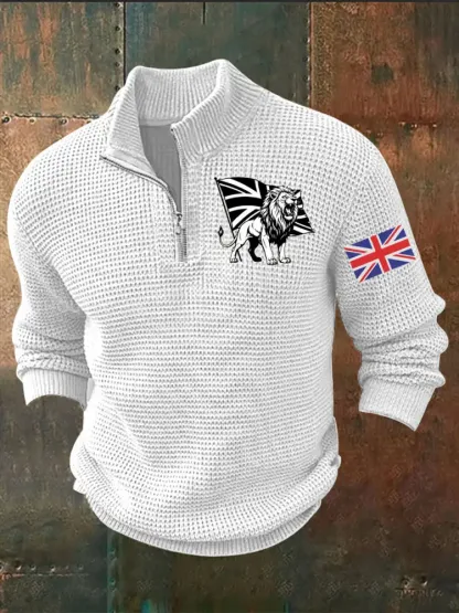 Men’s Vintage England Flag Lion Printed Sweater