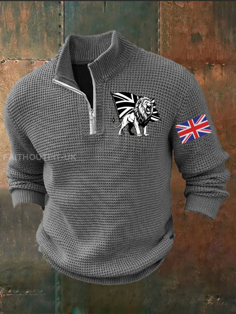 Men’s Vintage England Flag Lion Printed Sweater