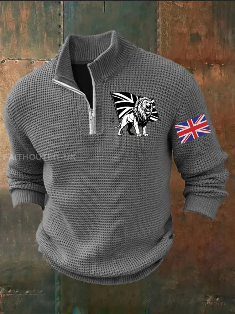 Men’s Vintage England Flag Lion Printed Sweater