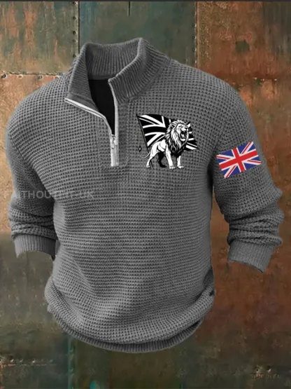 Men’s Vintage England Flag Lion Printed Sweater