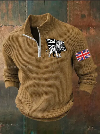 Men’s Vintage England Flag Lion Printed Sweater