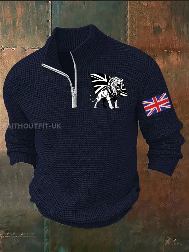 Men’s Vintage England Flag Lion Printed Sweater