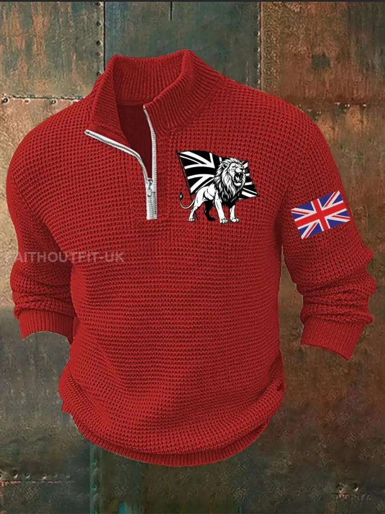 Men’s Vintage England Flag Lion Printed Sweater