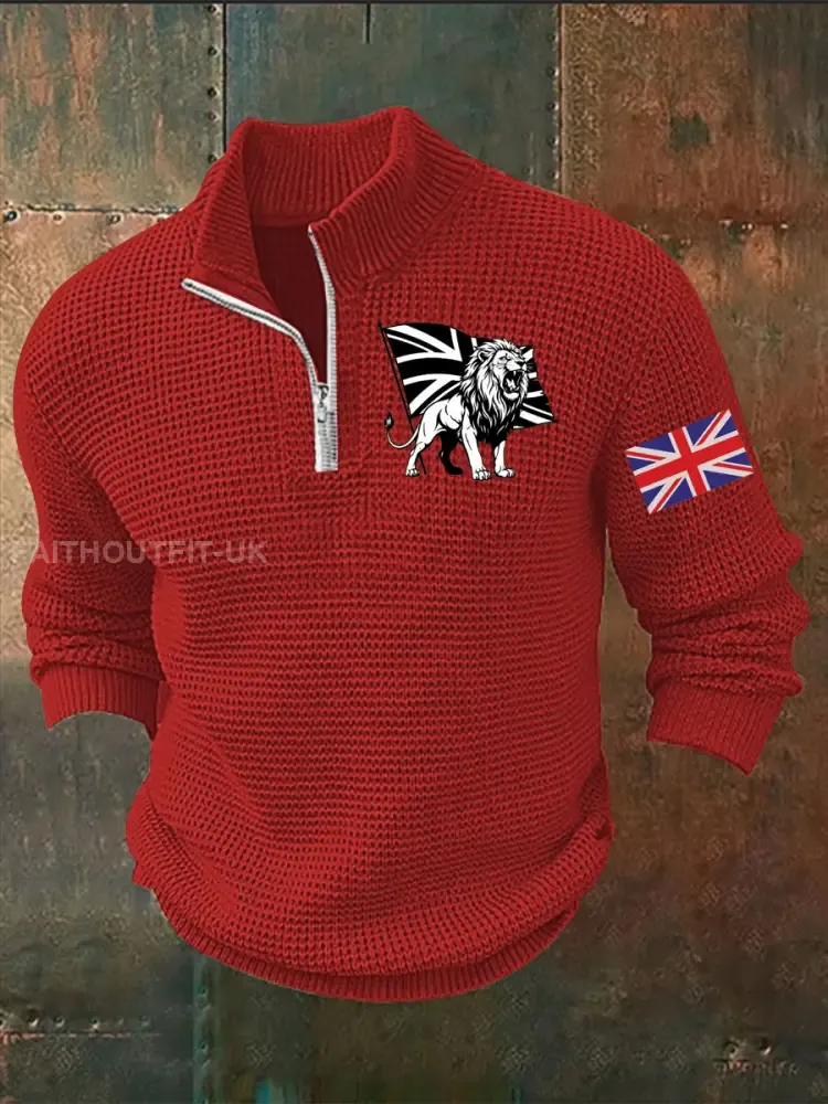 Men’s Vintage England Flag Lion Printed Sweater
