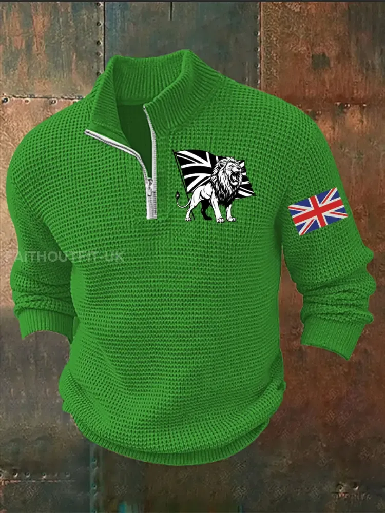Men’s Vintage England Flag Lion Printed Sweater