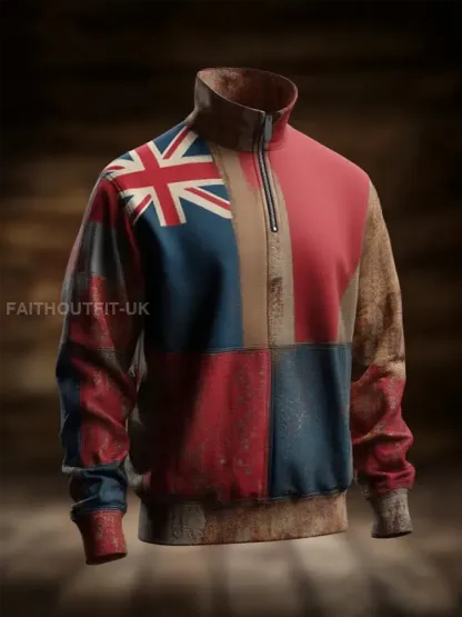 Men’s british flag patchwork Printed Zip-Up Hoodie