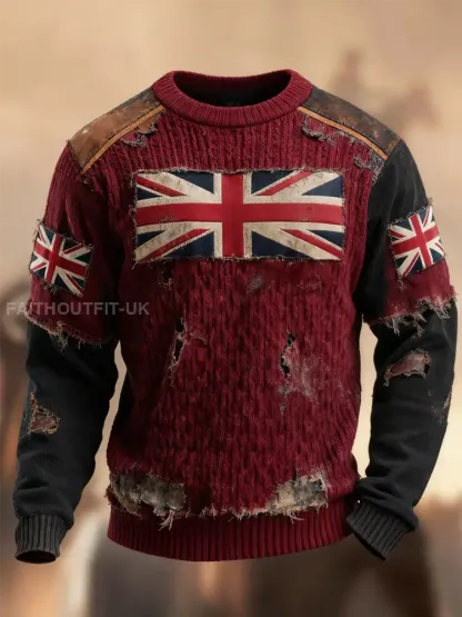 Men’s british flag patchwork Printed imitation sweater