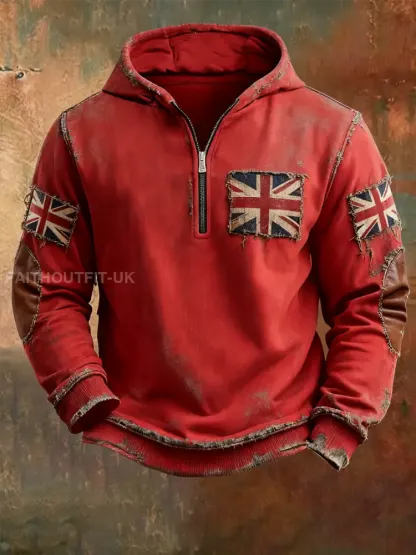 Men’sbritish flag patchwork Printed Hoodless drawstring sweatshirt