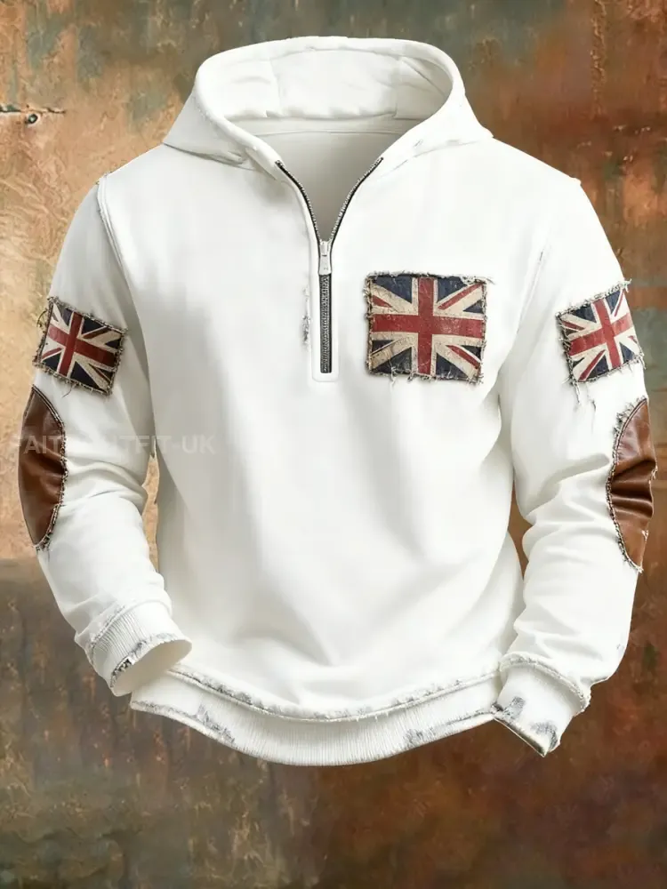 Men’sbritish flag patchwork Printed Hoodless drawstring sweatshirt