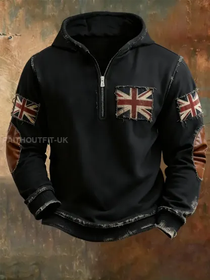 Men’sbritish flag patchwork Printed Hoodless drawstring sweatshirt