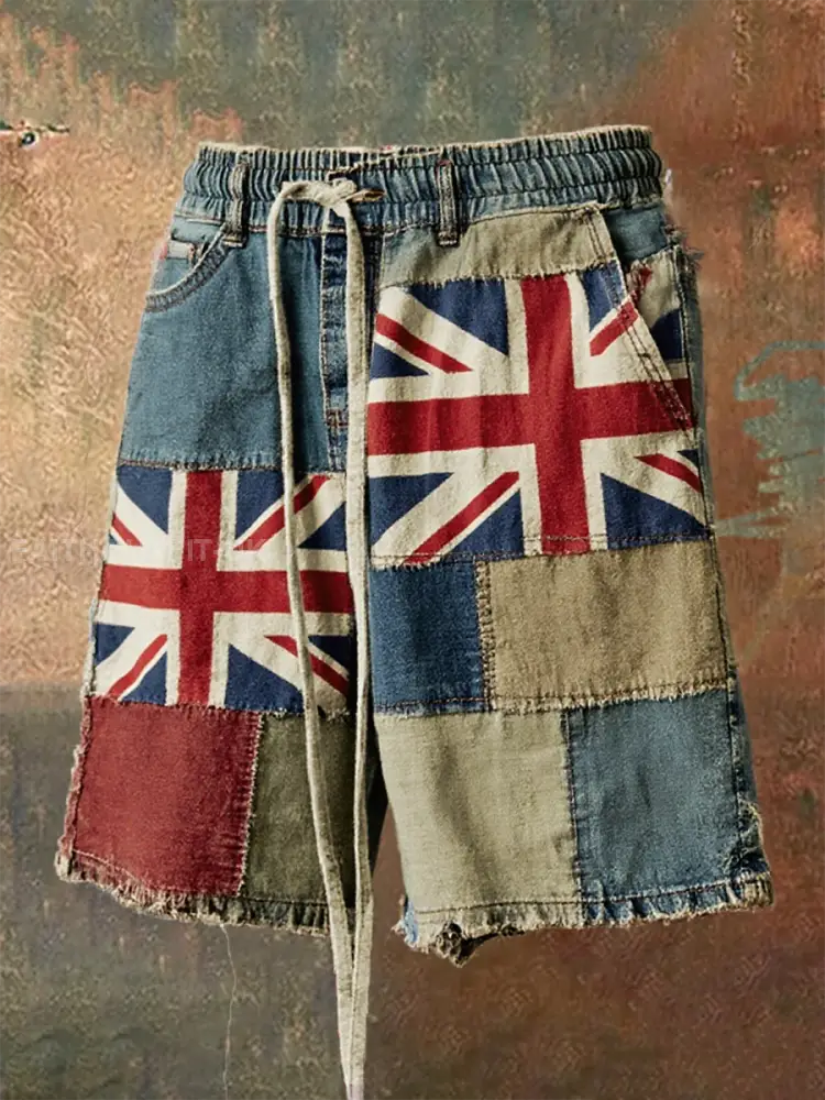 Men’s british flag patchwork Printed Shorts