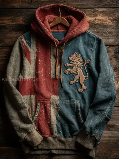 Men’s Vintage England Flag Lion Printed Casual Hoodie