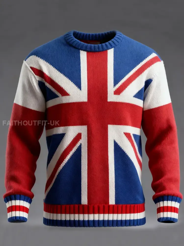 Men’s British Flag Printed Casual imitation sweater