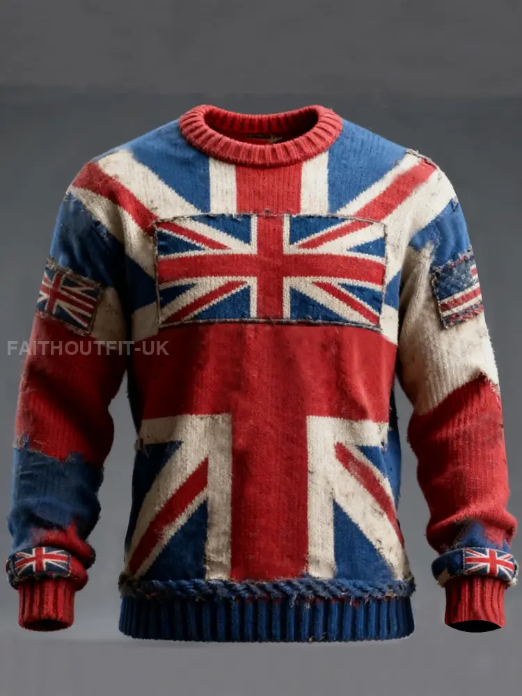 Men’s British Flag Printed Casual imitation sweater