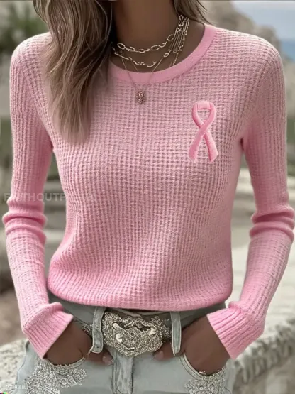 Women’s Breast Cancer Awareness Pink Ribbon Long Sleeve T-Shirts