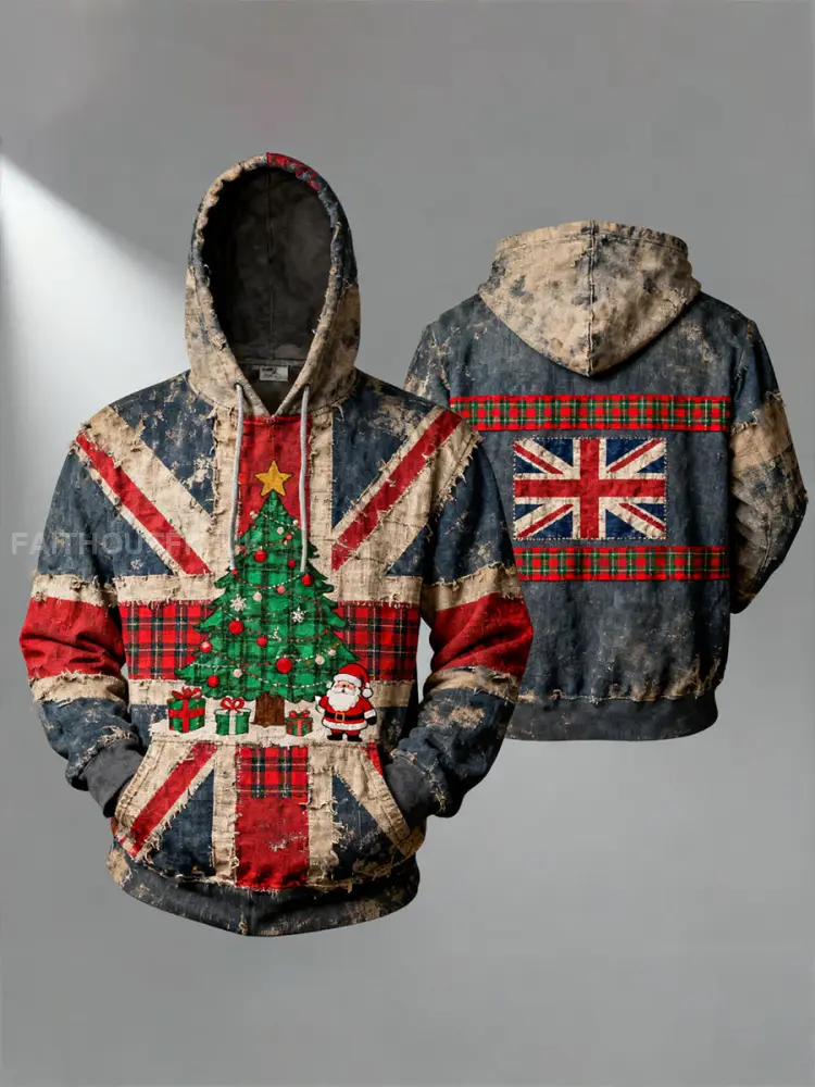 Unisex UK Flag Christmas Santa Printed Hoodie