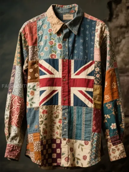 Unisex British Flag Patchwork Printed Shirt