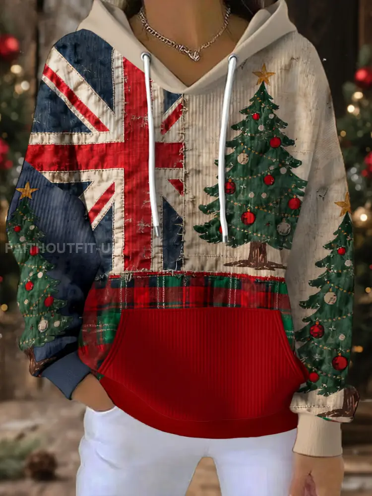 Women’s UK Flag Christmas Santa Printed Hoodie