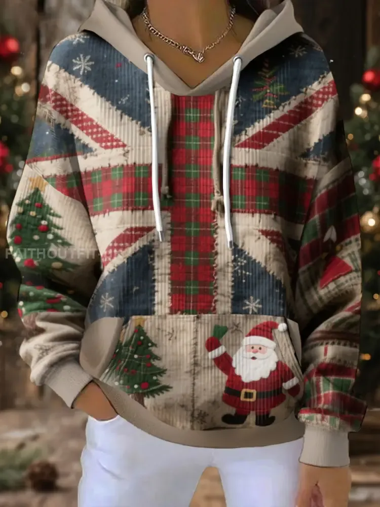Women’s UK Flag Christmas Santa Printed Hoodie