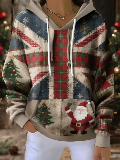 Women’s UK Flag Christmas Santa Printed Hoodie