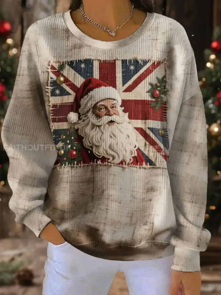 Women’s UK Flag Christmas Santa Printed Sweatshirt