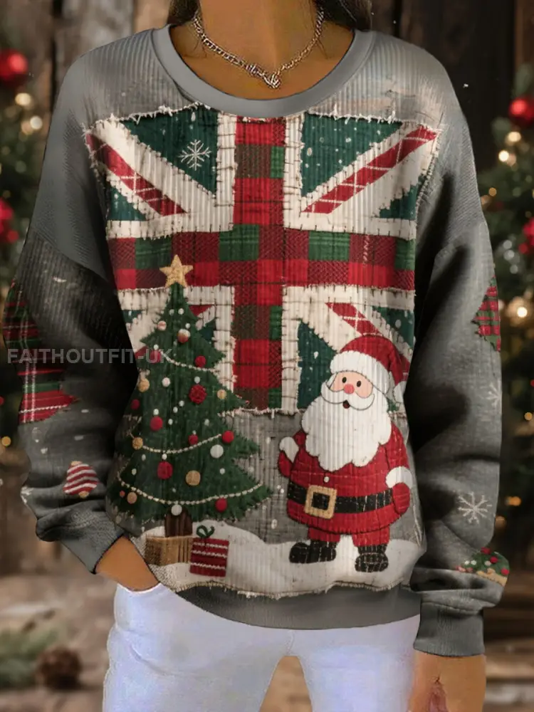 Women’s UK Flag Christmas Santa Printed Sweatshirt