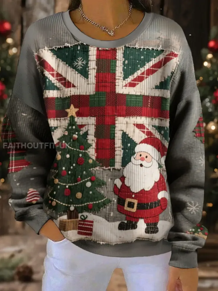 Women’s UK Flag Christmas Santa Printed Sweatshirt