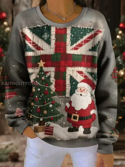 Women’s UK Flag Christmas Santa Printed Sweatshirt