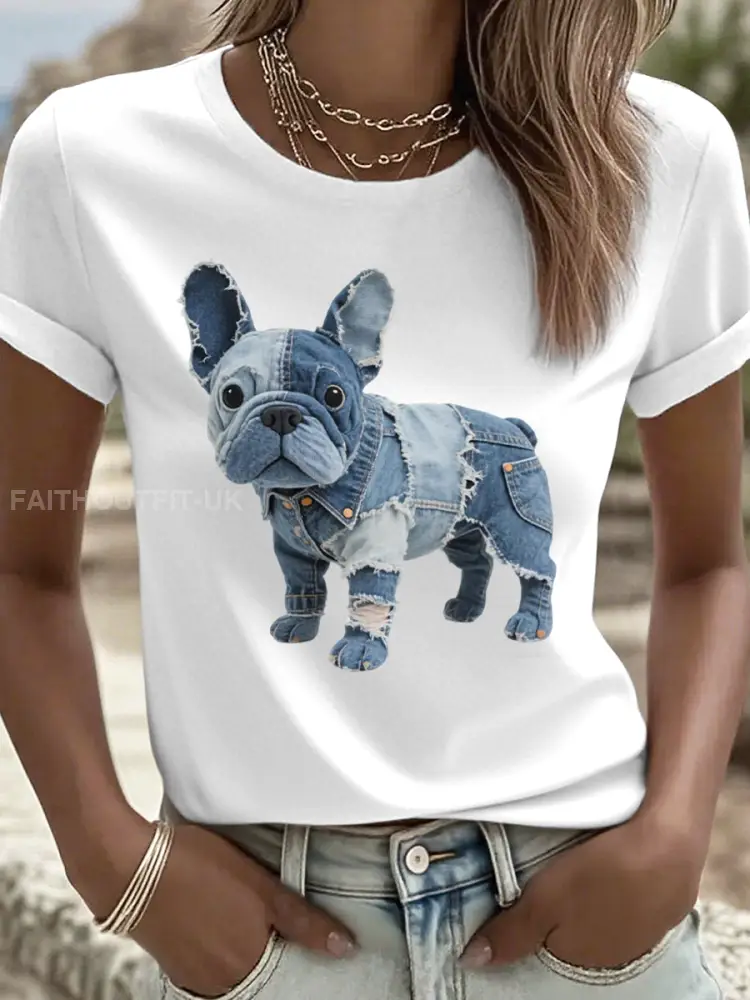 Women’s Lovely French Bulldog Patchwork Art T-Shirt