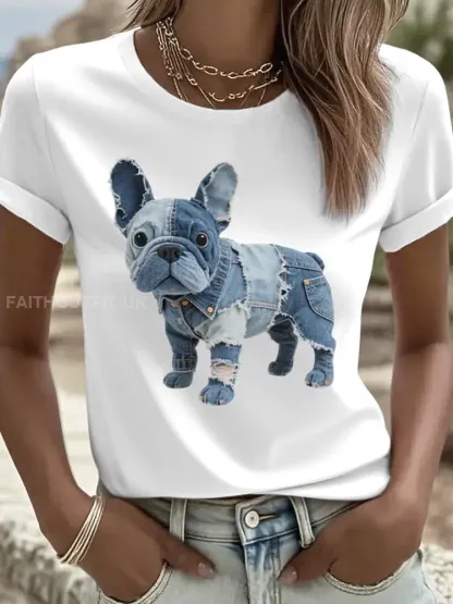 Women’s Lovely French Bulldog Patchwork Art T-Shirt
