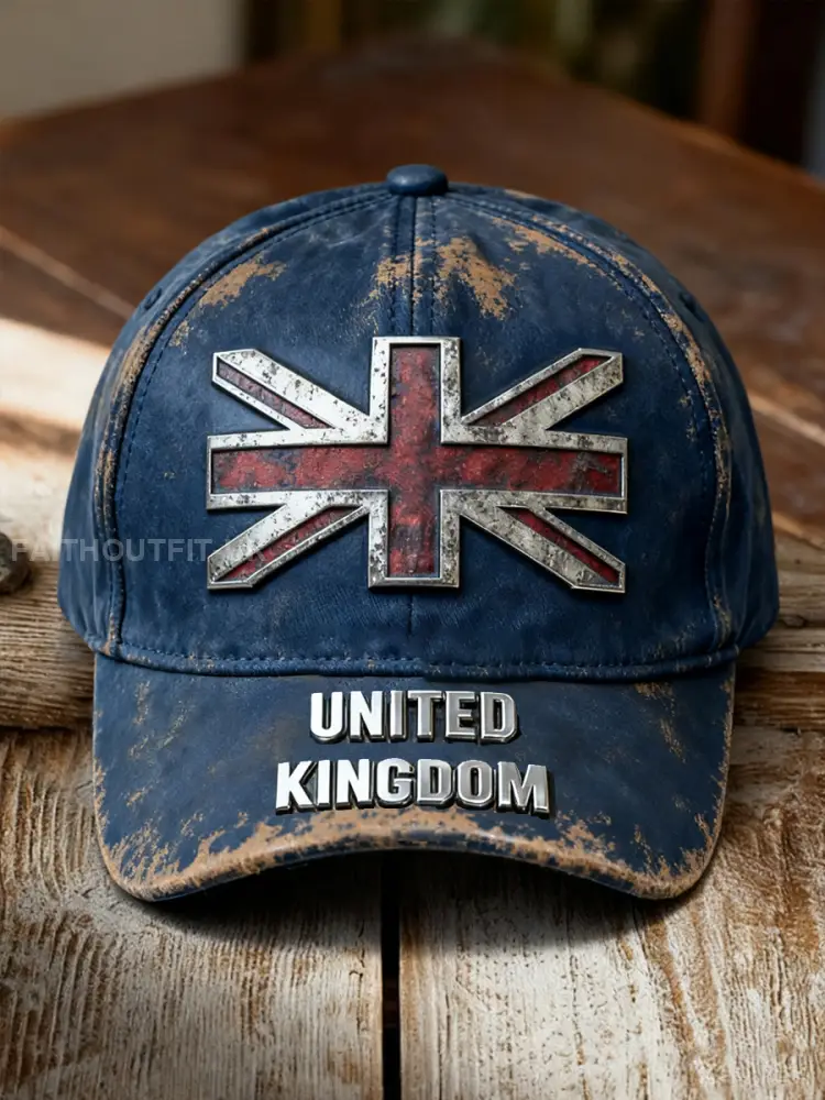 Unisex Vintage UK Flag Print Hat - Blue · ONE