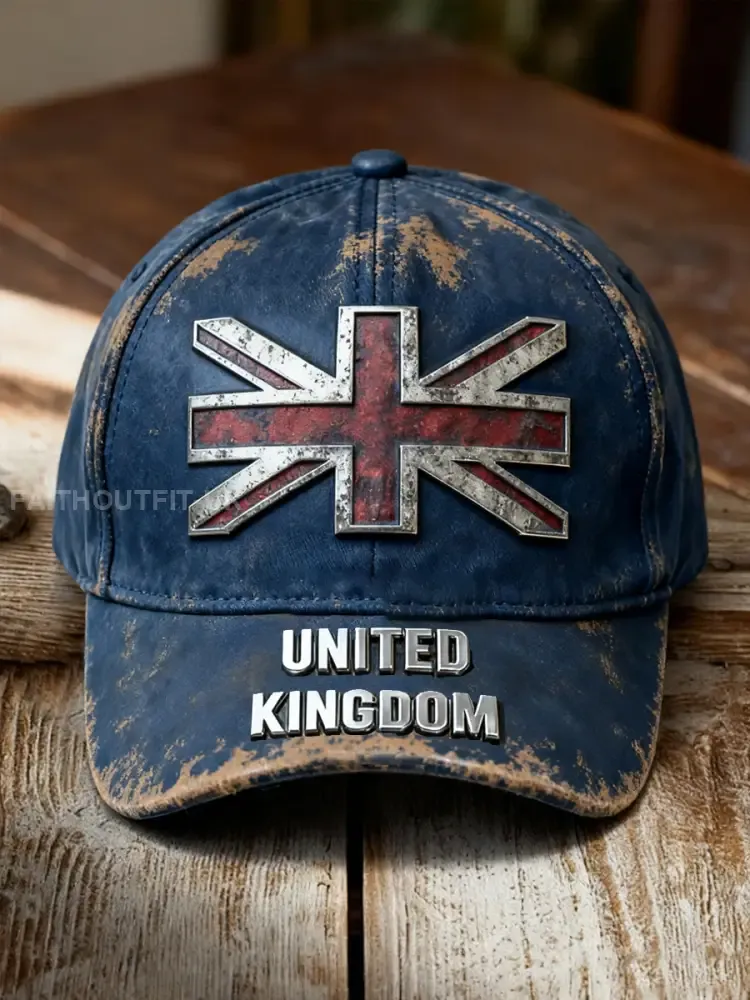 Unisex Vintage UK Flag Print Hat - Blue · ONE