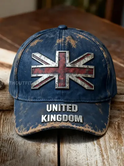 Unisex Vintage UK Flag Print Hat - Blue · ONE