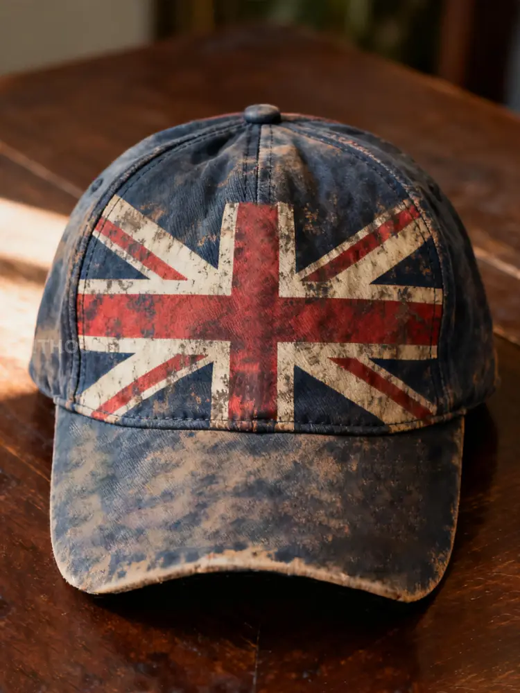 Unisex Vintage UK Flag Print Hat - Navy Blue · ONE