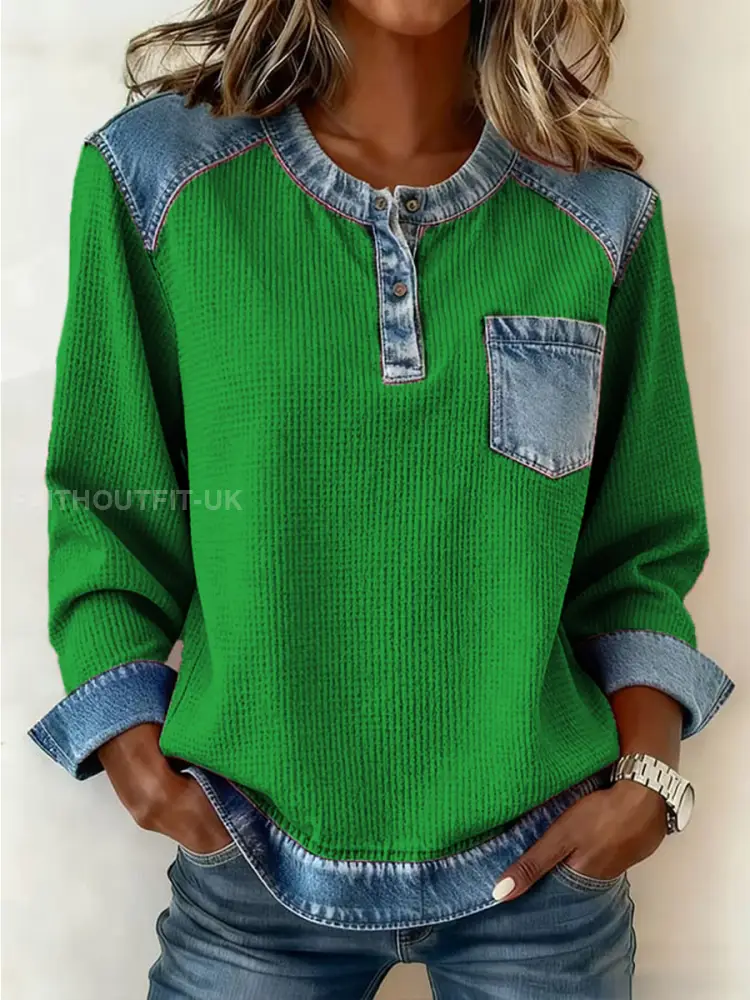 Women’s Fashion Patchwork Design Cozy Top