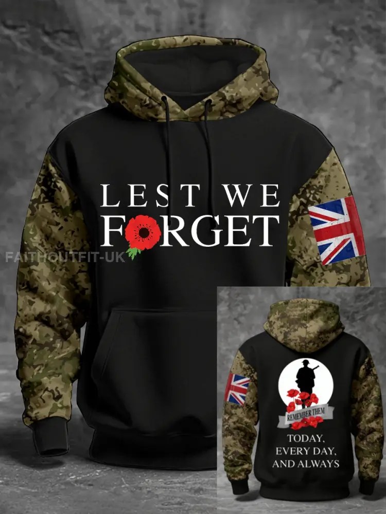 Men’s 11th November Remembrance Day LEST WE’S FORGET Poppy Remembrance Hoodie