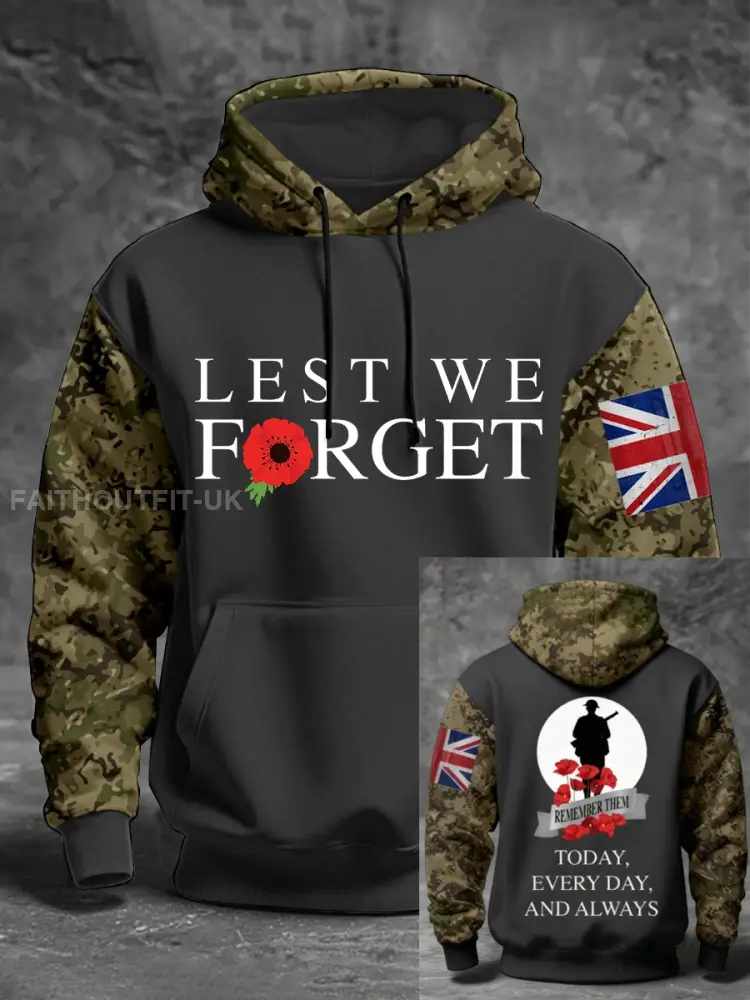 Men’s 11th November Remembrance Day LEST WE’S FORGET Poppy Remembrance Hoodie