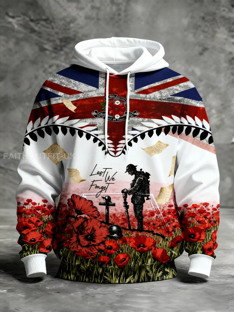 Men’s Remembrance Day Lest We Forget Printed Hoodie