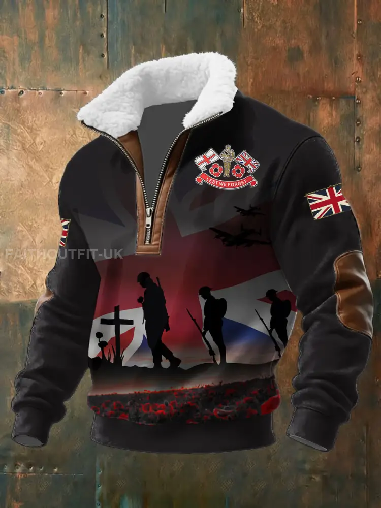 Men’s Remembrance Day Lest We Forget Baggy Zip-up Hoodie