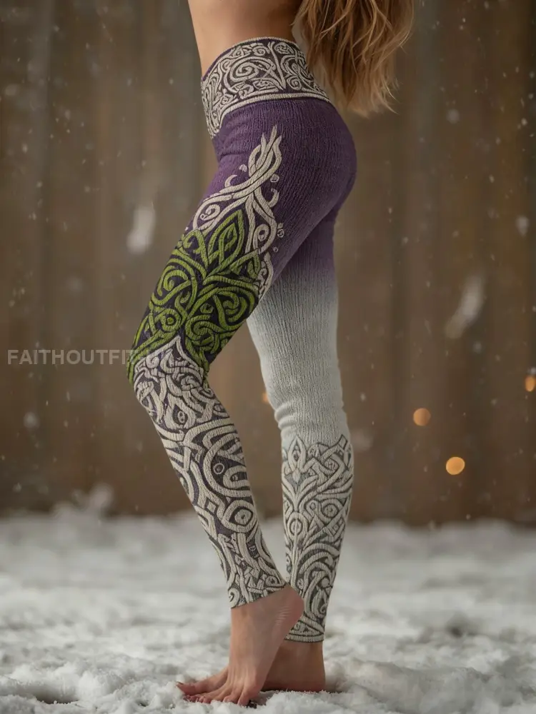 Women’s Viking Celtic Knot Tree Of Life Gradient Sports Stretch Leggings
