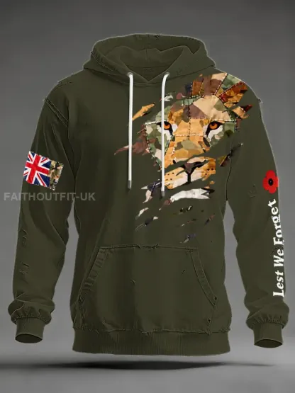 Men’s British Lion Lest We Forget Oversized Drop-Shoulder Hoodie with Pockets
