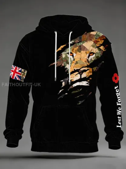 Men’s British Lion Lest We Forget Oversized Drop-Shoulder Hoodie with Pockets