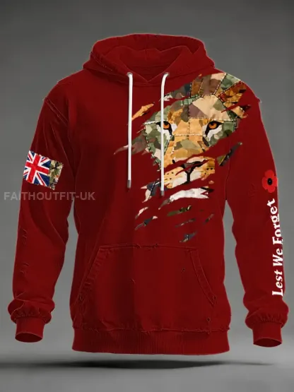 Men’s British Lion Lest We Forget Oversized Drop-Shoulder Hoodie with Pockets