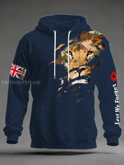 Men’s British Lion Lest We Forget Oversized Drop-Shoulder Hoodie with Pockets