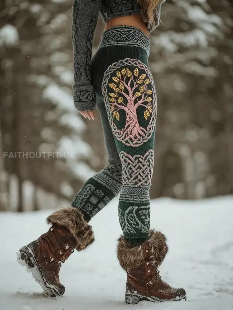 Women’s Viking Tree Of Life Pattern Cozy Leggings
