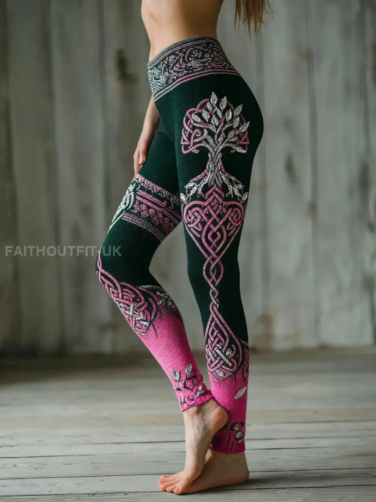 Women’s Viking Tree Of Life Pattern Gradient Multicolour Cozy Leggings