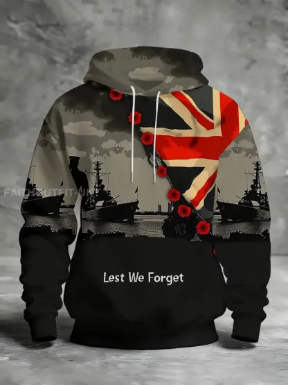 Men’s Remembrance Day Lest We Forget Printed Hoodie
