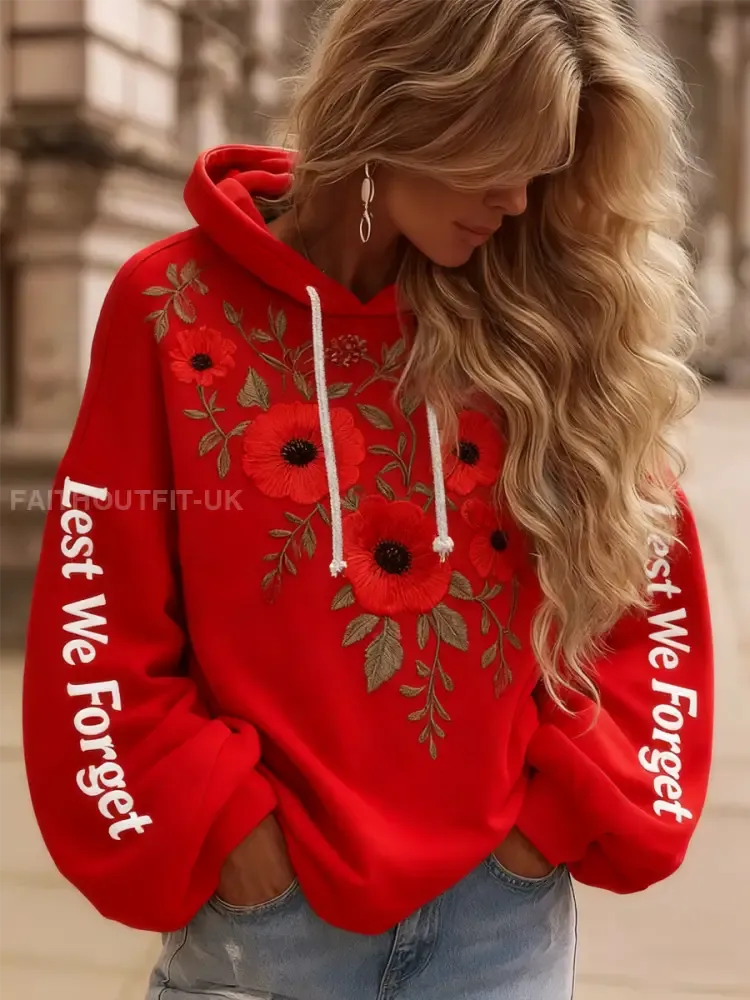 Women’s poppy flower Lest We Forget Drawstring Hoodie