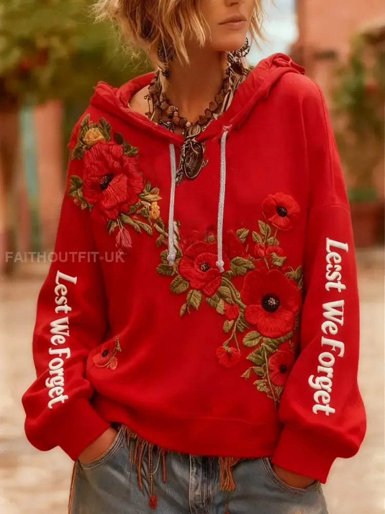 Women’s poppy flower Lest We Forget Drawstring Hoodie